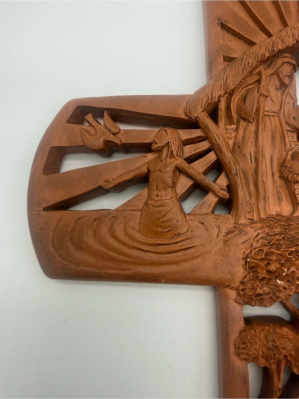Dicksons Carved Details Woodgrain Resin Cross Life Story of Christ 12”x7” Wall